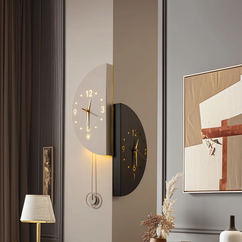 Double-sided Metal Wall Clock With LED Light - Image 5