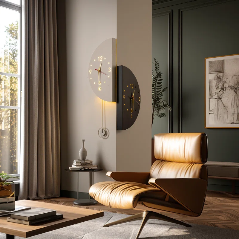 Double-sided Metal Wall Clock With LED Light - Image 2