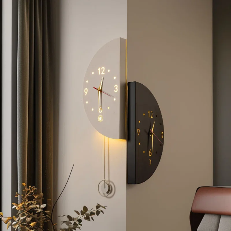 Double-sided Metal Wall Clock With LED Light